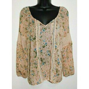 VERA WANG Princess sheer blouse, top, pink, peach with flowers, woman's size M